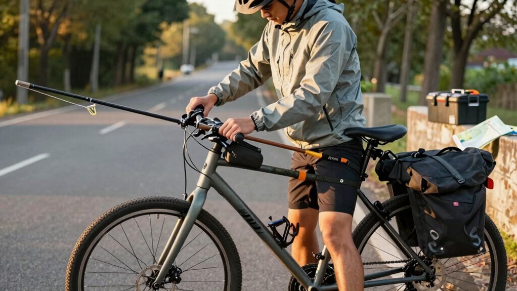 carry fishing rod safely biking