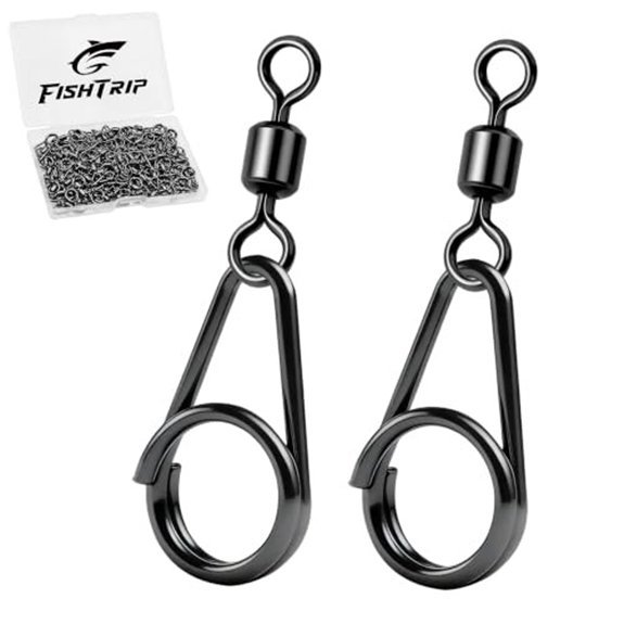 FishTrip Fishing Swivels Snap with Pear Oval Split Ring Black Nickel