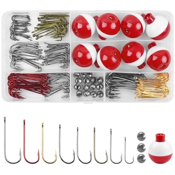 215pcs Fishing Bobbers Hooks and Sinkers Beginners Fishing Tackle Kit