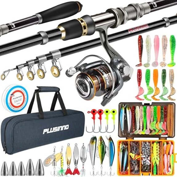 PLUSINNO Fishing Rod and Reel Combo Pole Gear Kit Telescopic Beginner